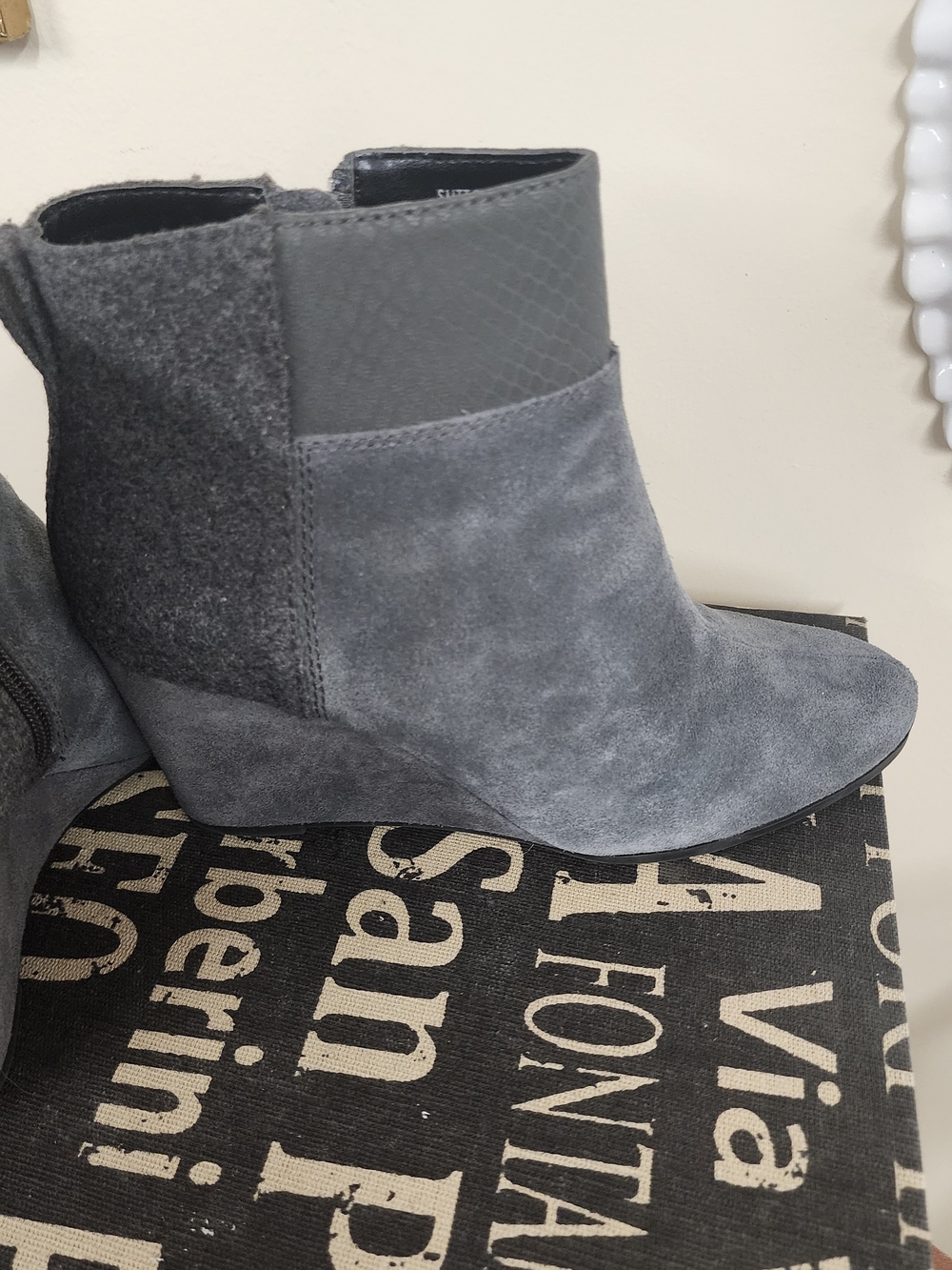 Tahari Gray Suede Wedge Ankle Boots